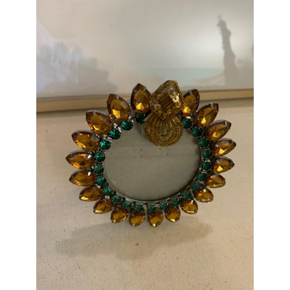 Frame with Gold and Green Rhinestones 4.5 inches high